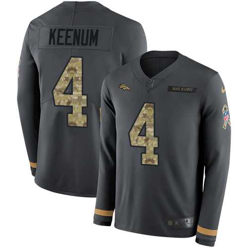 Youth Nike Denver Broncos #4 Case Keenum Anthracite Salute to Service Stitched NFL Limited Therma Long Sleeve Jersey