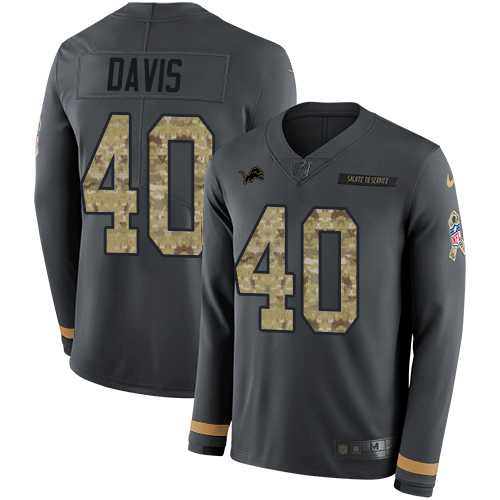 Youth Nike Detroit Lions #40 Jarrad Davis Anthracite Salute to Service Stitched NFL Limited Therma Long Sleeve Jersey