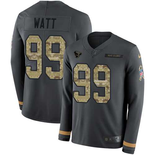 Youth Nike Houston Texans #99 J.J. Watt Anthracite Salute to Service Stitched NFL Limited Therma Long Sleeve Jersey