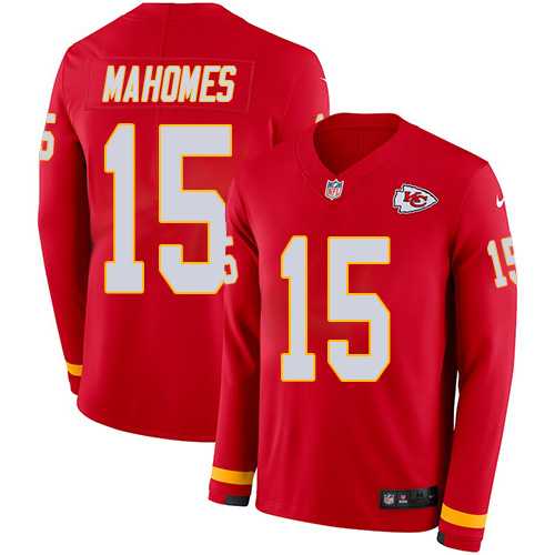 Youth Nike Kansas City Chiefs #15 Patrick Mahomes Red Team Color Stitched NFL Limited Therma Long Sleeve Jersey