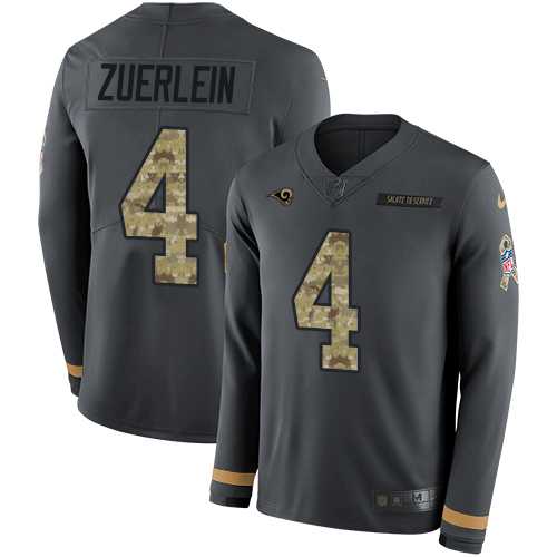 Youth Nike Los Angeles Rams #4 Greg Zuerlein Anthracite Salute to Service Stitched NFL Limited Therma Long Sleeve Jersey