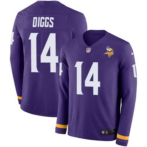 Youth Nike Minnesota Vikings #14 Stefon Diggs Purple Team Color Stitched NFL Limited Therma Long Sleeve Jersey