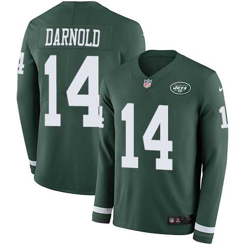 Youth Nike New York Jets #14 Sam Darnold Green Team Color Stitched NFL Limited Therma Long Sleeve Jersey