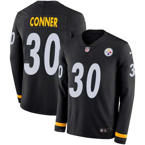 Youth Nike Pittsburgh Steelers #30 James Conner Black Team Color Stitched NFL Limited Therma Long Sleeve Jersey