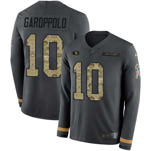 Youth Nike San Francisco 49ers #10 Jimmy Garoppolo Anthracite Salute to Service Stitched NFL Limited Therma Long Sleeve Jersey