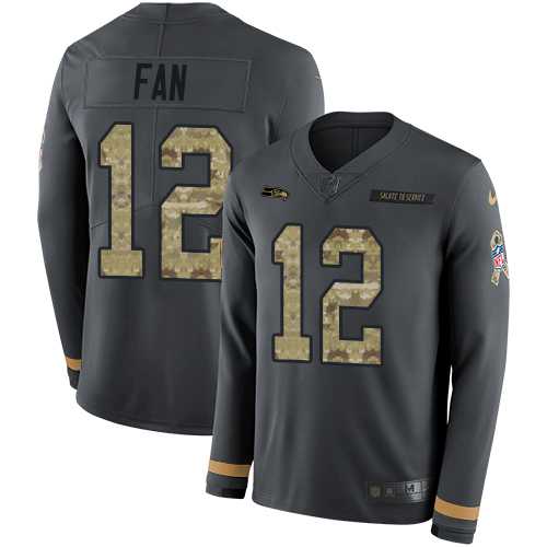 Youth Nike Seattle Seahawks #12 Fan Anthracite Salute to Service Stitched NFL Limited Therma Long Sleeve Jersey
