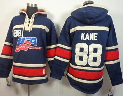 Olympic Team USA #88 Patrick Kane Navy Blue Throwback Stitched NHL Sawyer Hooded Sweatshirt