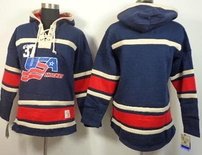 Olympic Team USA Blank Navy Blue Throwback Stitched NHL Sawyer Hooded Sweatshirt