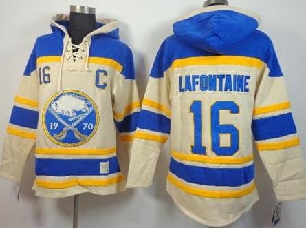 Buffalo Sabres #16 Pat Lafontaine Cream Stitched NHL Sawyer Hooded Sweatshirt