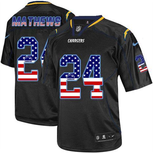 Nike San Diego Chargers #24 Ryan Mathews Black USA Flag Fashion Stitched Elite NFL Jerseys