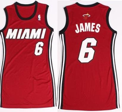 Women Miami Heat 6 LeBron James Red Stitched NBA Jersey Dress