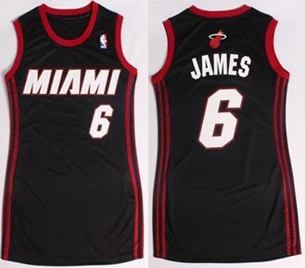 Women Miami Heat 6 LeBron James Black Stitched NBA Jersey Dress