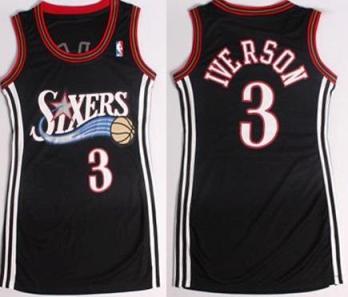 Women Philadelphia 76ers 3 Allen Iverson Black Stitched NBA Jersey Dress