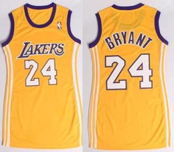 Women Los Angeles Lakers 24 Kobe Bryant Yellow Stitched NBA Jersey Dress