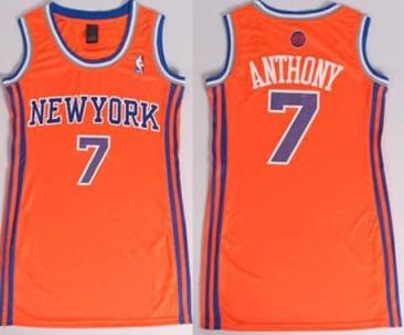 Women New York Knicks 7 Carmelo Anthony Orange Stitched NBA Jersey Dress