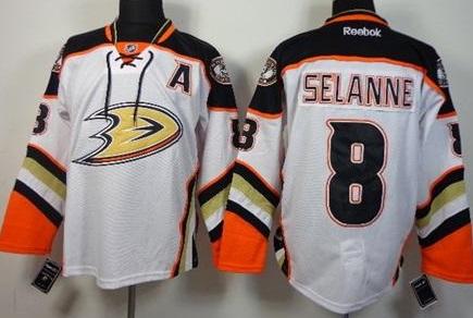 Anaheim Ducks 8 Teemu Selanne White Road Stitched NHL Jersey
