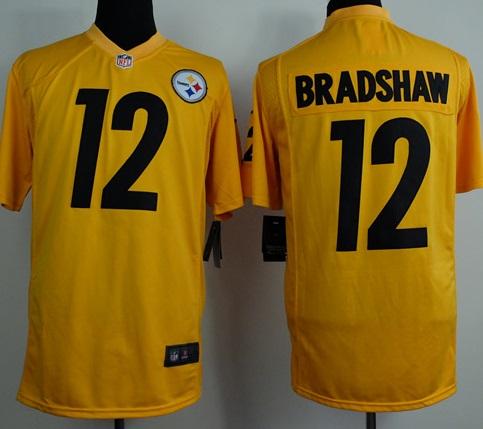 Nike Pittsburgh Steelers #12 Bradshaw Yellow Game NFL Jerseys