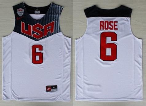 2014 USA Dream 11 Team 6 Derrick Rose White Basketball Jerseys