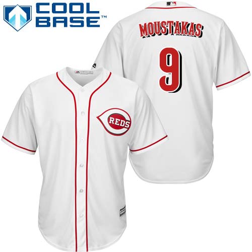 Reds #9 Mike Moustakas White New Cool Base Stitched MLB Jersey