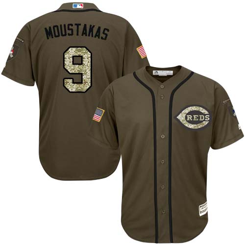Reds #9 Mike Moustakas Green Salute to Service Stitched MLB Jersey
