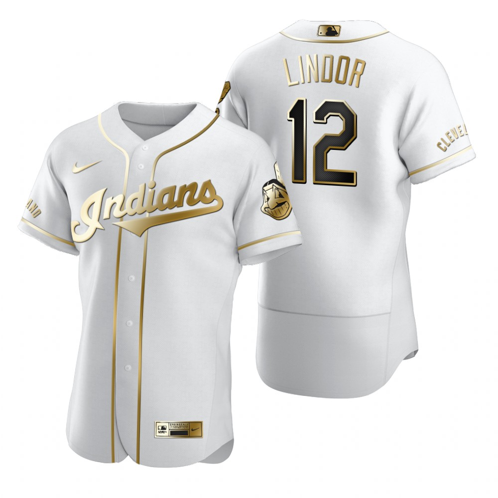 Cleveland Indians #12 Francisco Lindor White Nike Men's Authentic Golden Edition MLB Jersey