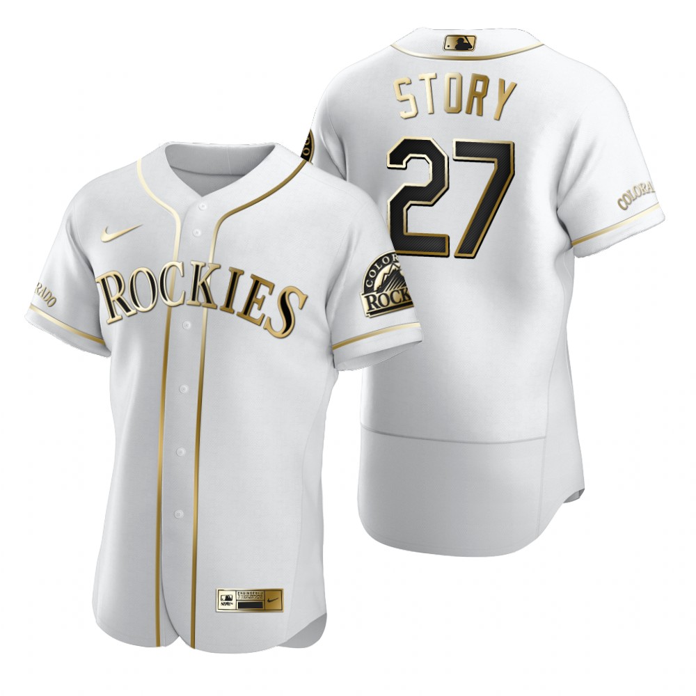 Colorado Rockies #27 Trevor Story White Nike Men's Authentic Golden Edition MLB Jersey