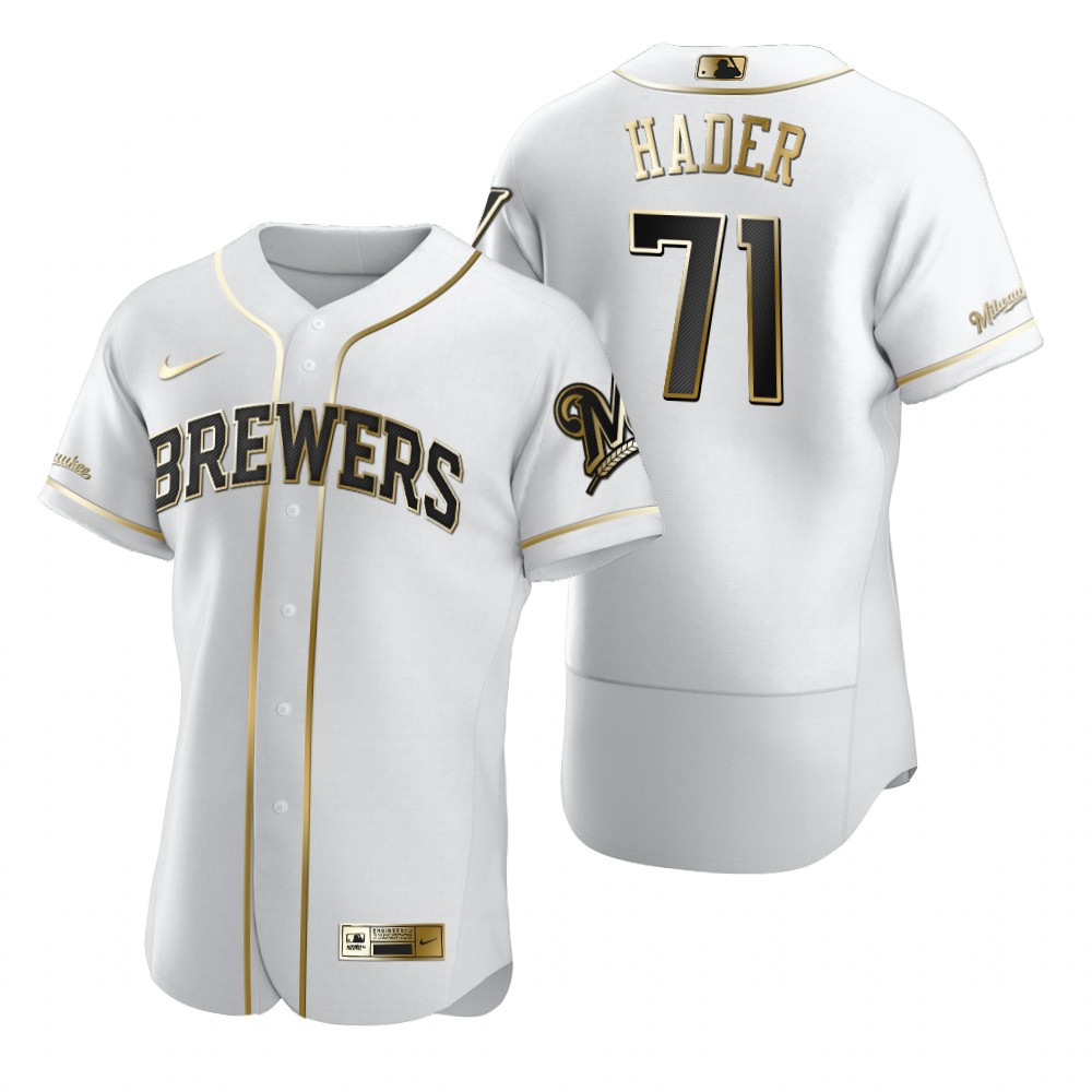 Milwaukee Brewers #71 Josh Hader White Nike Men's Authentic Golden Edition MLB Jersey