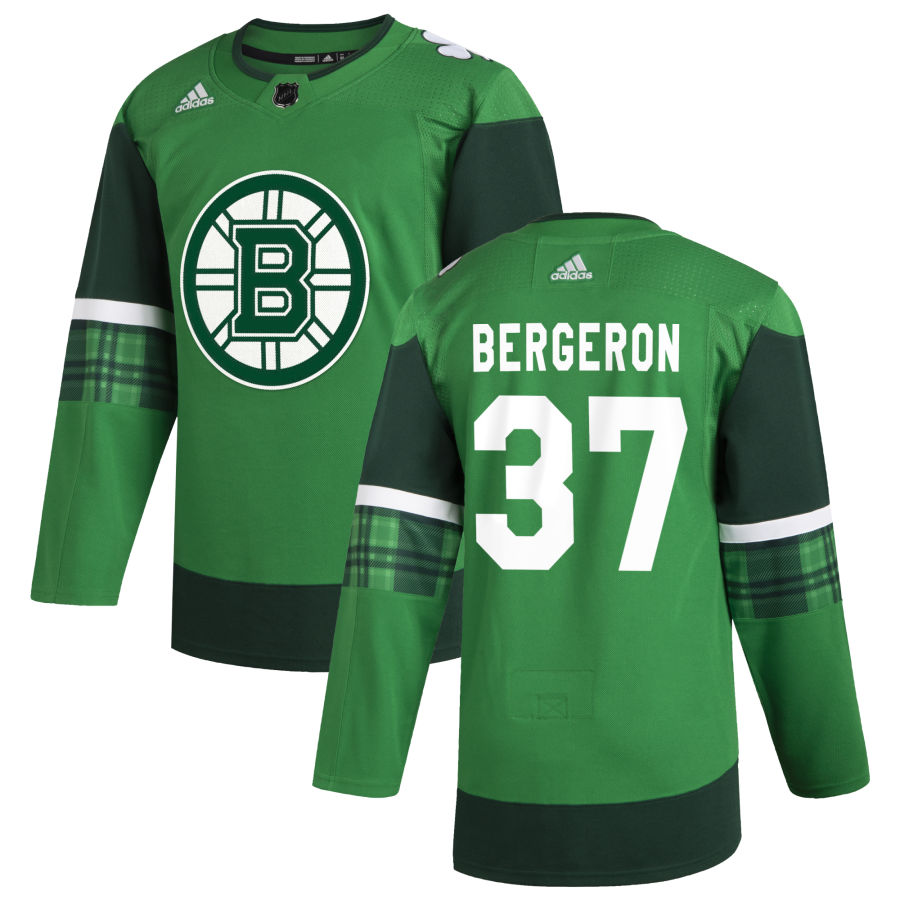 Boston Bruins #37 Patrice Bergeron Men's Adidas 2020 St. Patrick's Day Stitched NHL Jersey Green