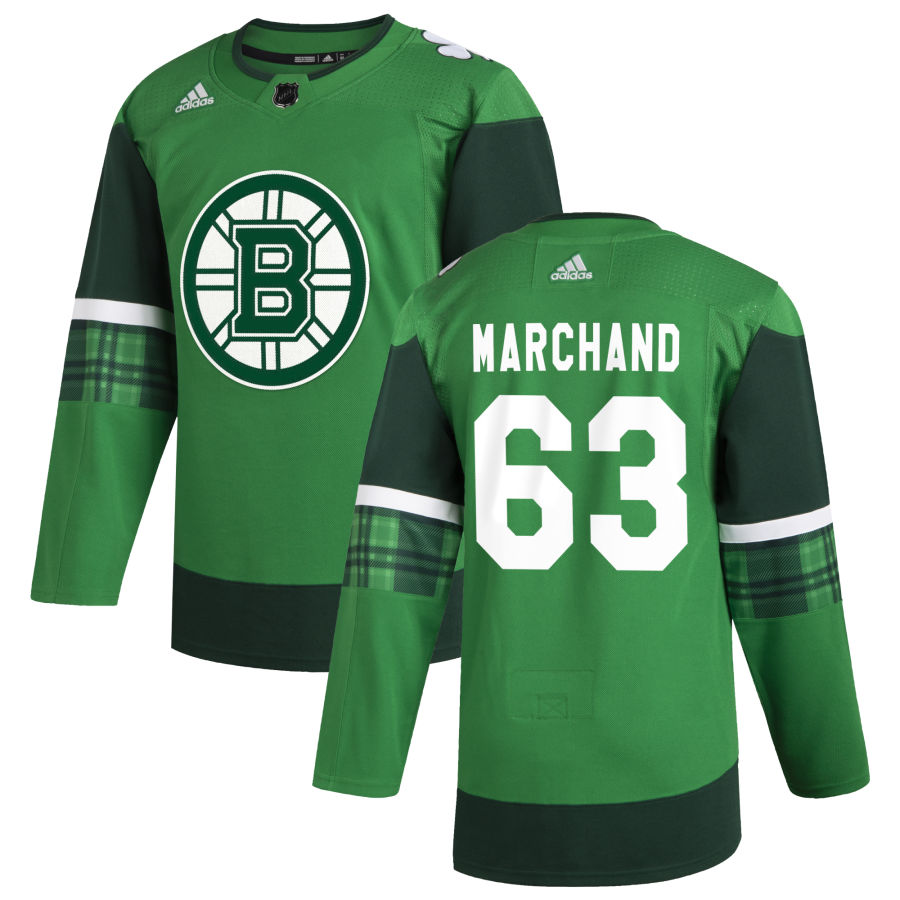 Boston Bruins #63 Brad Marchand Men's Adidas 2020 St. Patrick's Day Stitched NHL Jersey Green