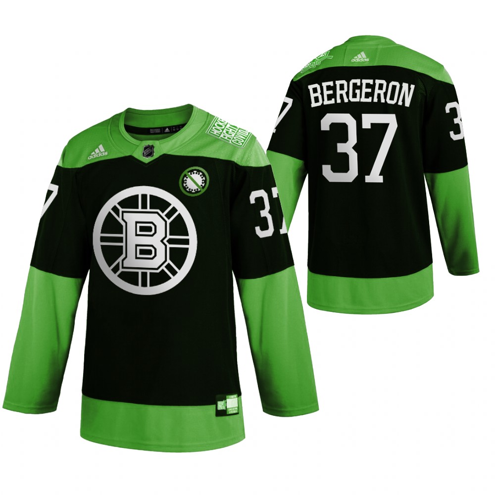Boston Bruins #37 Patrice Bergeron Men's Adidas Green Hockey Fight nCoV Limited NHL Jersey