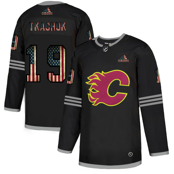 Calgary Flames #19 Matthew Tkachuk Adidas Men's Black USA Flag Limited NHL Jersey