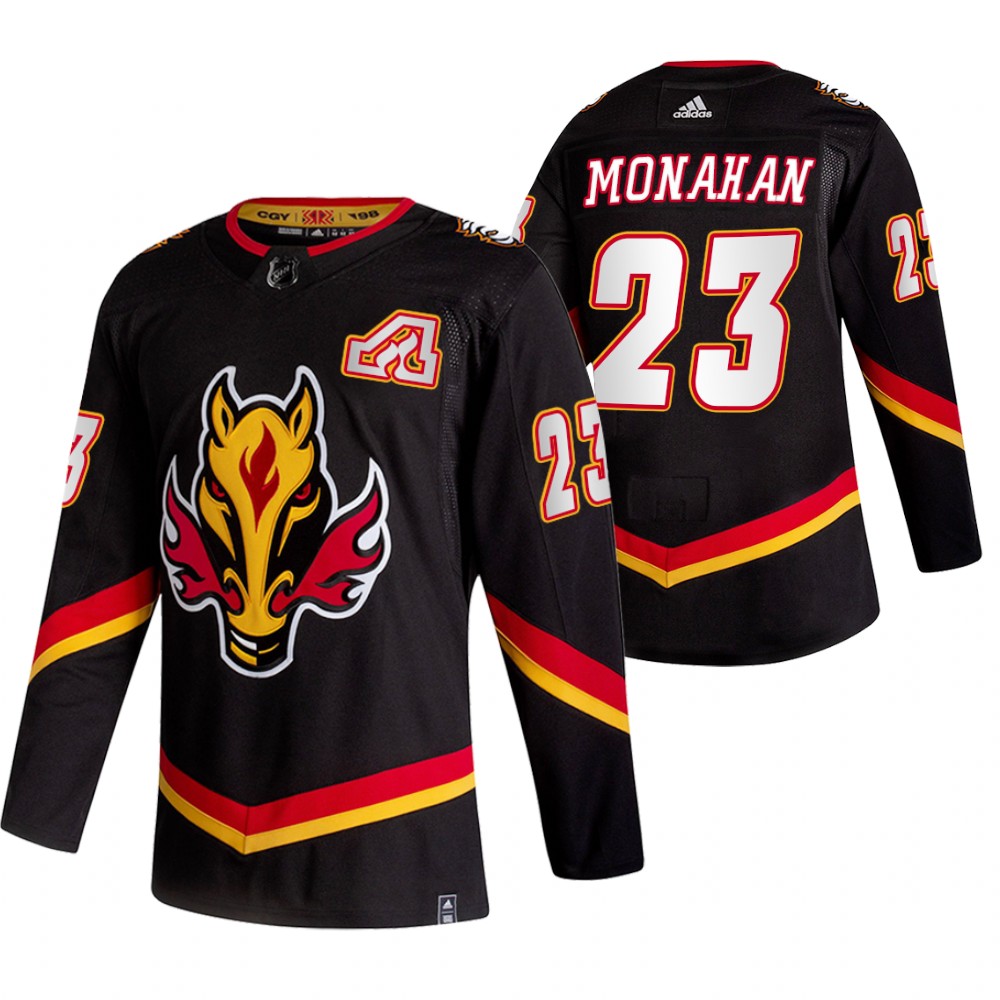 Calgary Flames #23 Sean Monahan Black Men's Adidas 2020-21 Reverse Retro Alternate NHL Jersey