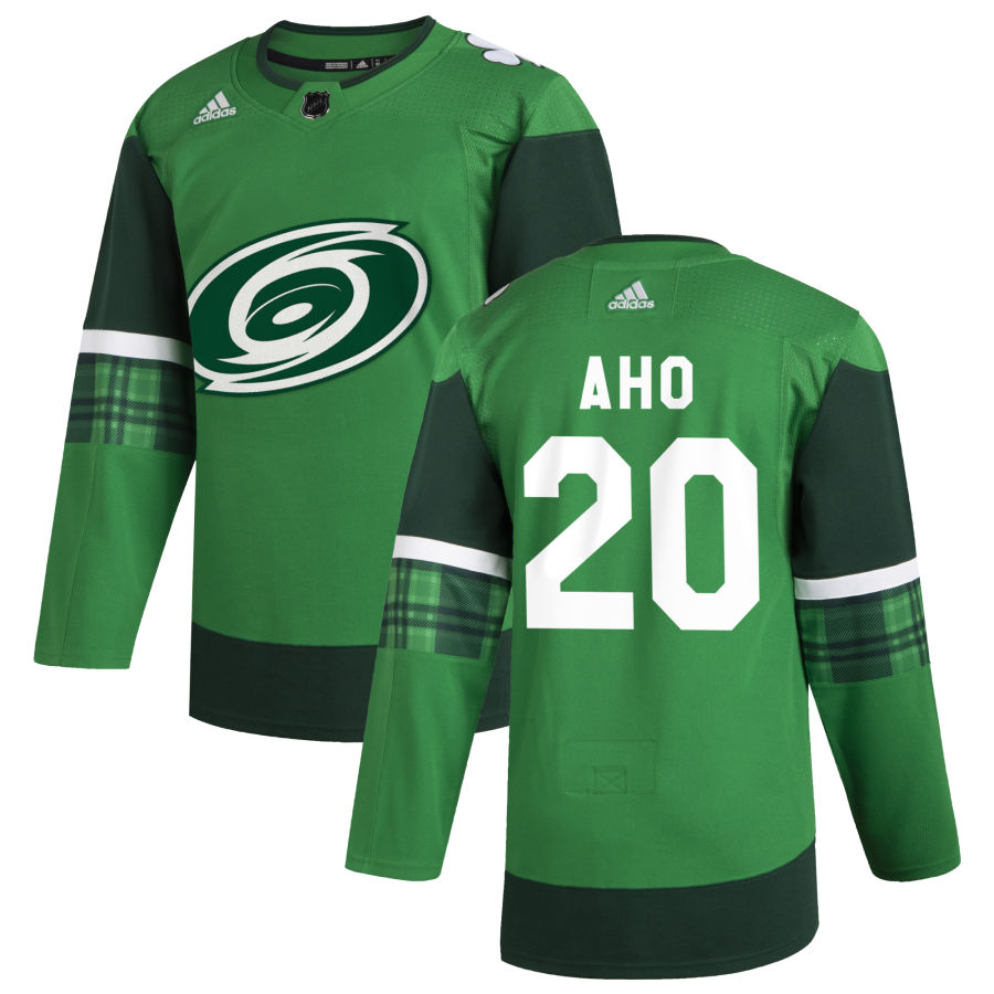 Carolina Hurricanes #20 Sebastian Aho Men's Adidas 2020 St. Patrick's Day Stitched NHL Jersey Green
