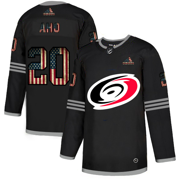 Carolina Hurricanes #20 Sebastian Aho Adidas Men's Black USA Flag Limited NHL Jersey?