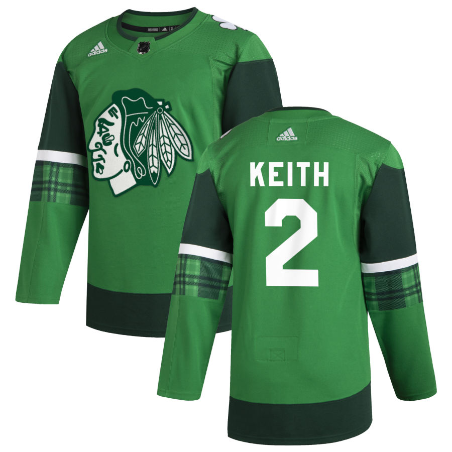 Chicago Blackhawks #2 Duncan Keith Men's Adidas 2020 St. Patrick's Day Stitched NHL Jersey Green