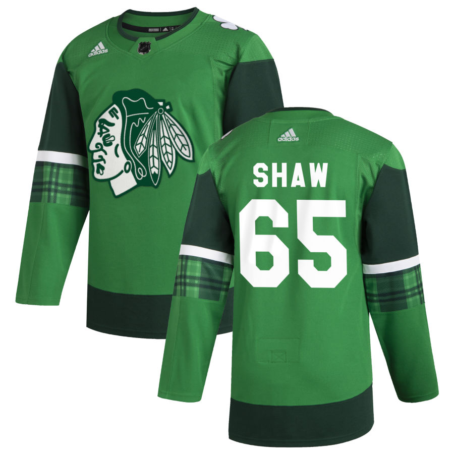 Chicago Blackhawks #65 Andrew Shaw Men's Adidas 2020 St. Patrick's Day Stitched NHL Jersey Green