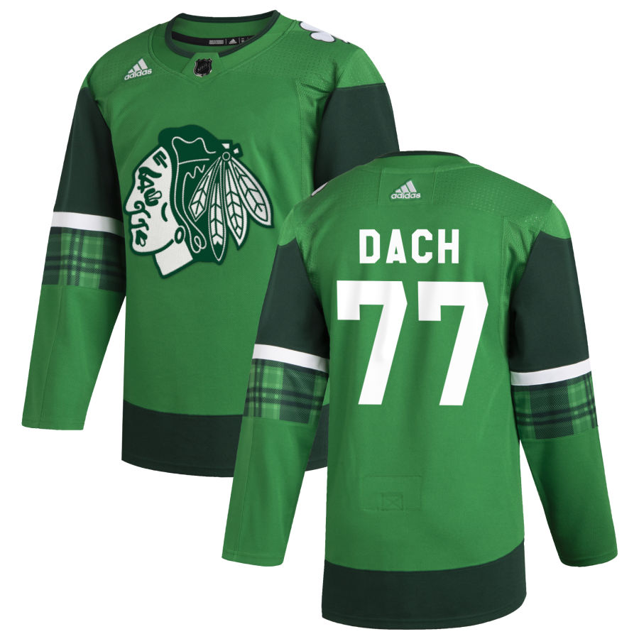 Chicago Blackhawks #77 Kirby Dach Men's Adidas 2020 St. Patrick's Day Stitched NHL Jersey Green