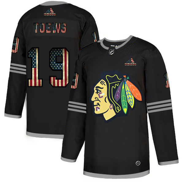 Chicago Blackhawks #19 Jonathan Toews Adidas Men's Black USA Flag Limited NHL Jersey