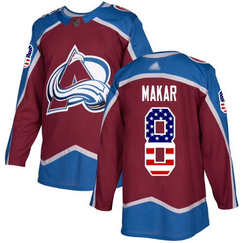 Adidas Avalanche #8 Cale Makar Burgundy Home Authentic USA Flag Stitched NHL Jersey