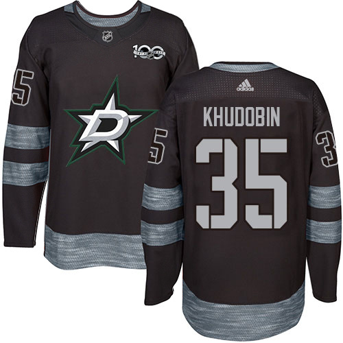 Adidas Stars #35 Anton Khudobin Black 1917-2017 100th Anniversary Stitched NHL Jersey