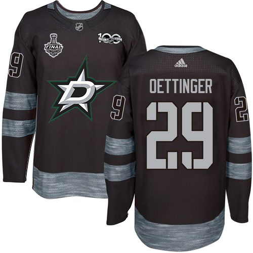 Adidas Stars #29 Jake Oettinger Black 1917-2017 100th Anniversary 2020 Stanley Cup Final Stitched NHL Jersey