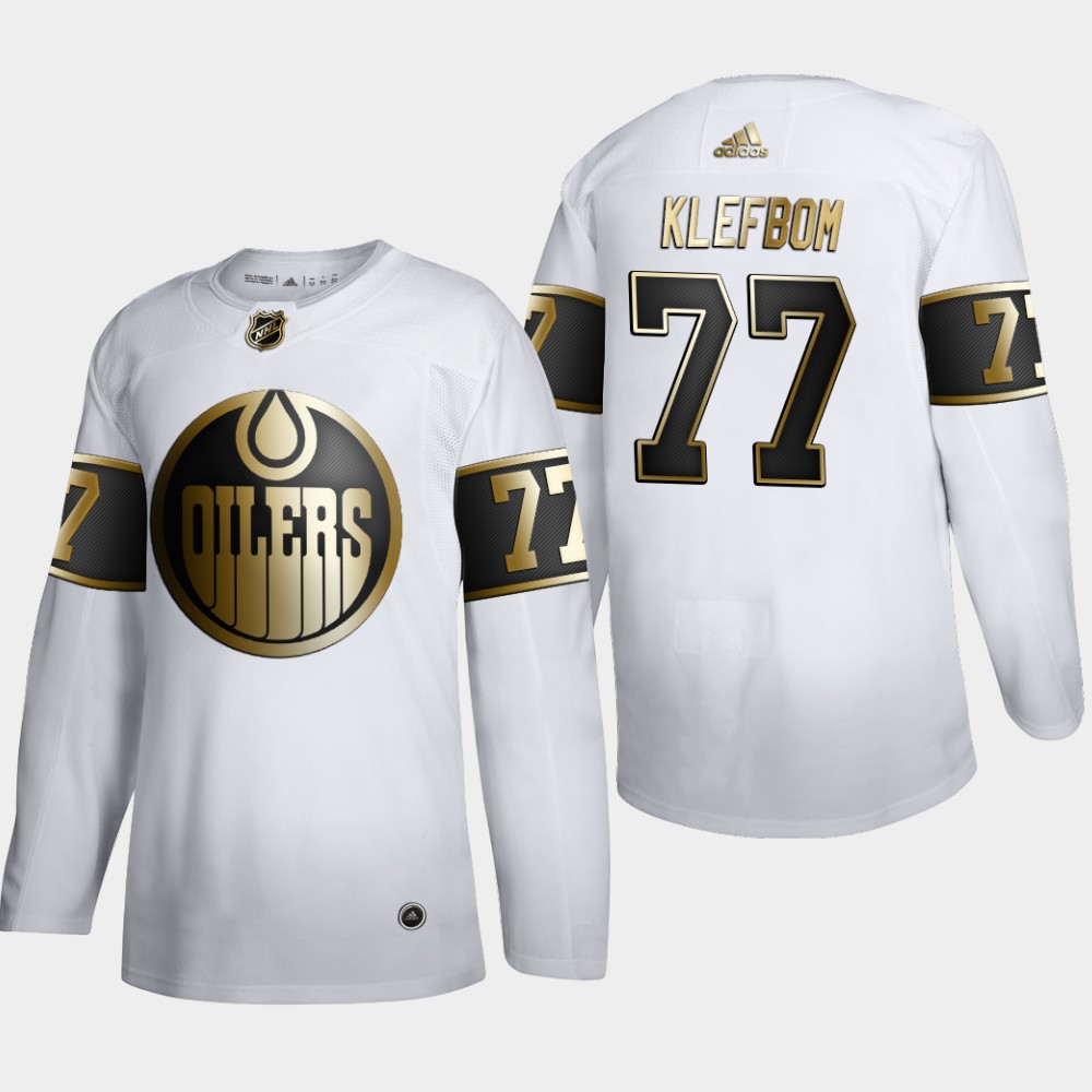 Edmonton Oilers #77 Oscar Klefblom Men's Adidas White Golden Edition Limited Stitched NHL Jersey