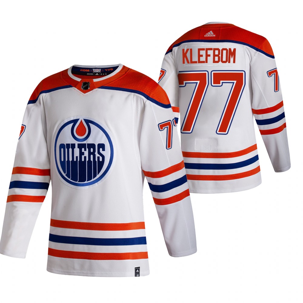 Edmonton Oilers #77 Oscar Klefblom White Men's Adidas 2020-21 Reverse Retro Alternate NHL Jersey