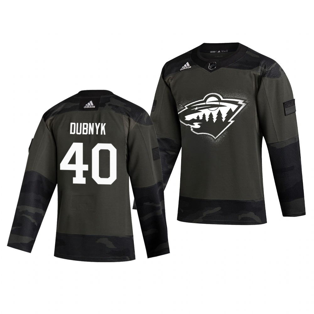Minnesota Wild #40 Devan Dubnyk Adidas 2019 Veterans Day Men's Authentic Practice NHL Jersey Camo
