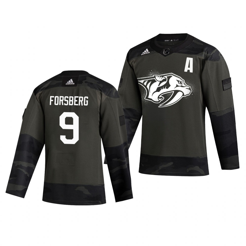 Nashville Predators #9 Filip Forsberg Adidas 2019 Veterans Day Men's Authentic Practice NHL Jersey Camo