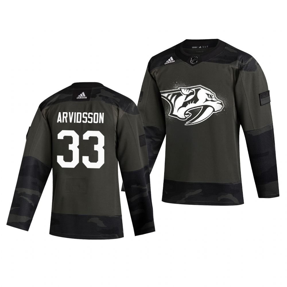 Nashville Predators #33 Viktor Arvidsson Adidas 2019 Veterans Day Men's Authentic Practice NHL Jersey Camo