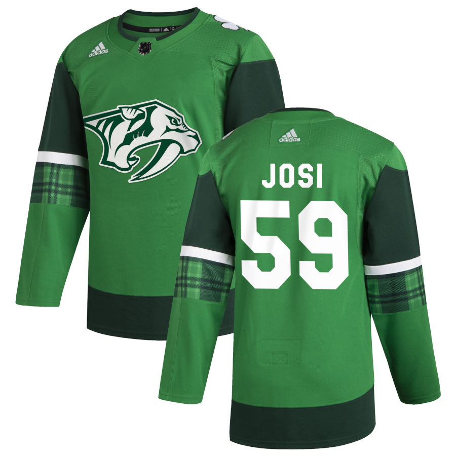 Nashville Predators #59 Roman Josi Men's Adidas 2020 St. Patrick's Day Stitched NHL Jersey Green