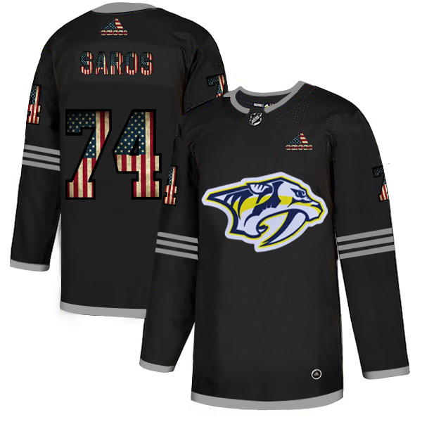 Nashville Predators #74 Juuse Saros Adidas Men's Black USA Flag Limited NHL Jersey