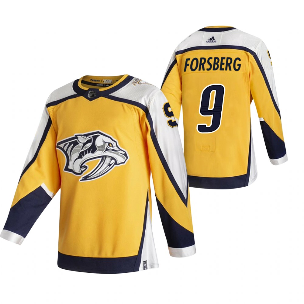 Nashville Predators #9 Filip Forsberg Yellow Men's Adidas 2020-21 Reverse Retro Alternate NHL Jersey