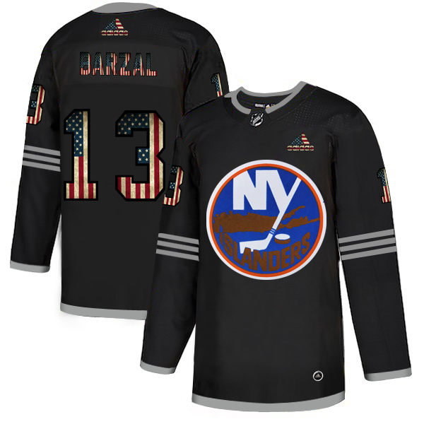 New York Islanders #13 Mathew Barzal Adidas Men's Black USA Flag Limited NHL Jersey